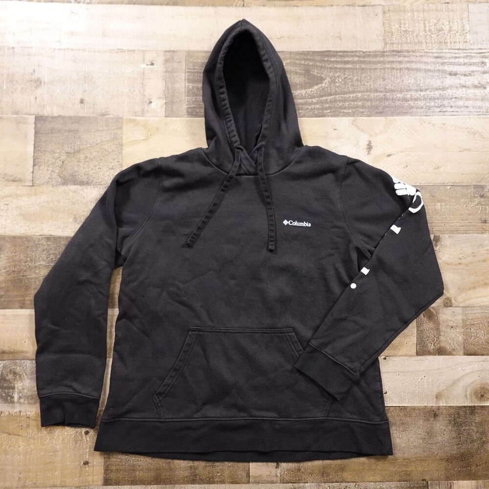 Columbia Pullover Hoodie Women’s‎ Large Black Logo Sleeve Outdoor Casual